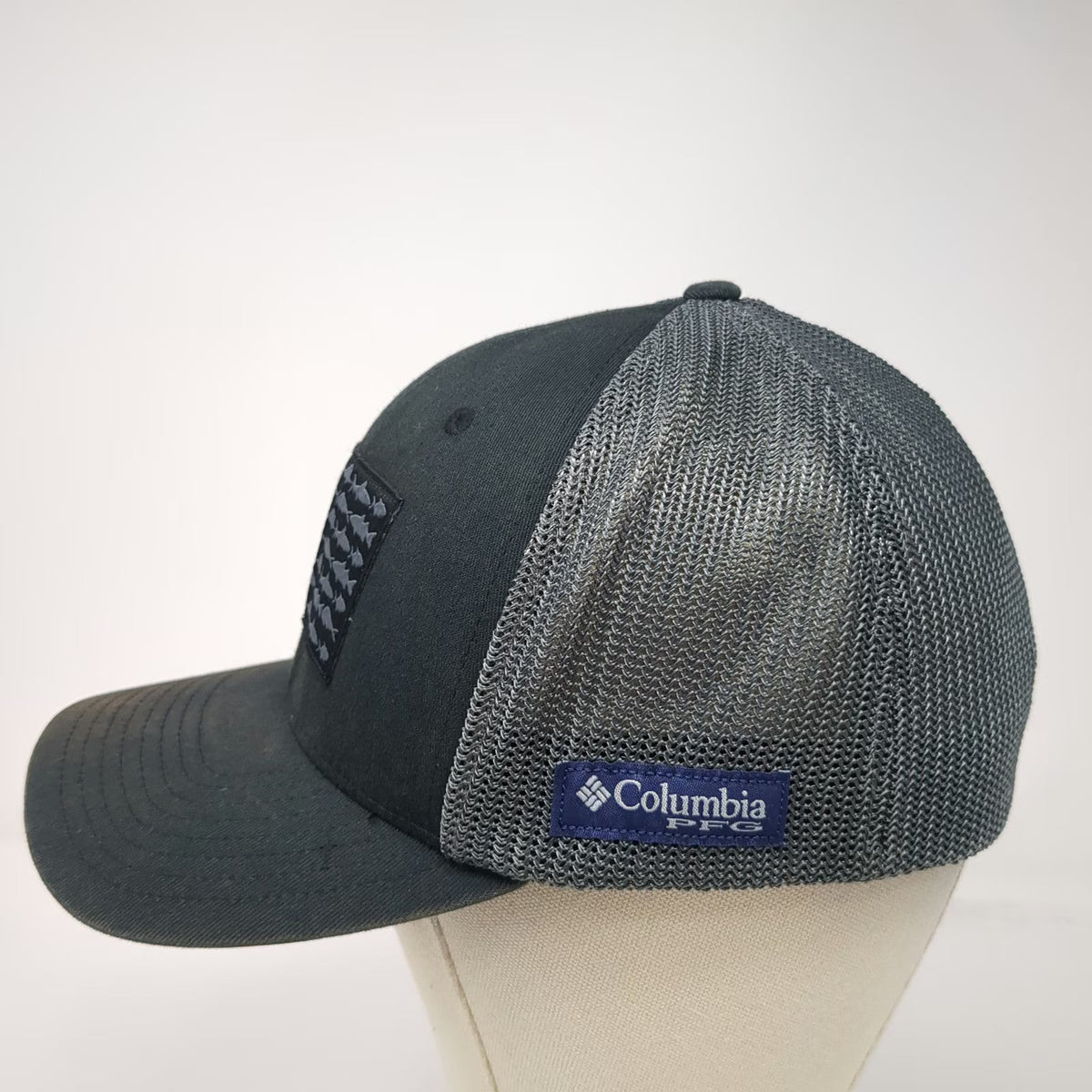 Columbia Baseball Cap Gray XL PFG Fishing Gear American Flag Mesh Back Hat