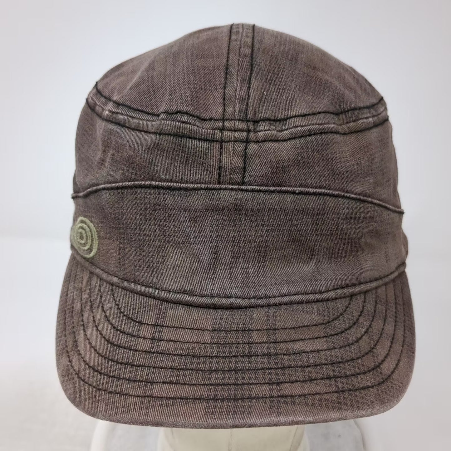 Life is Good Brown Army Cap Hat One Size Stretch Fit Spiral Logo Embroidered