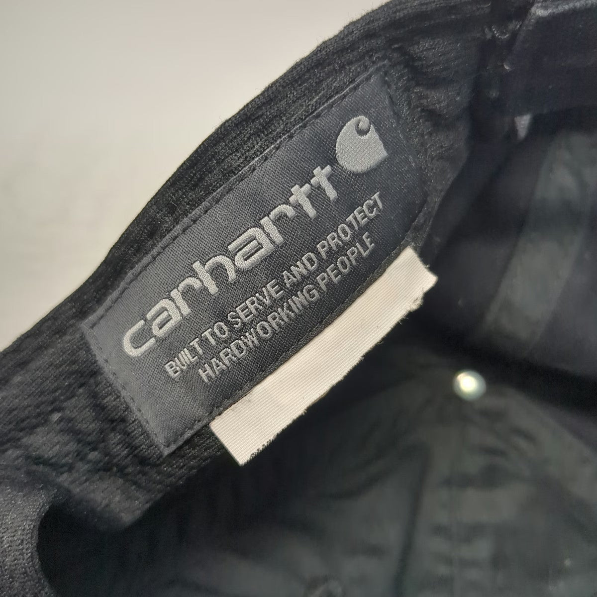 Carhartt Baseball Cap Black One Size Leather Patch Strapback Logo Canvas Hat