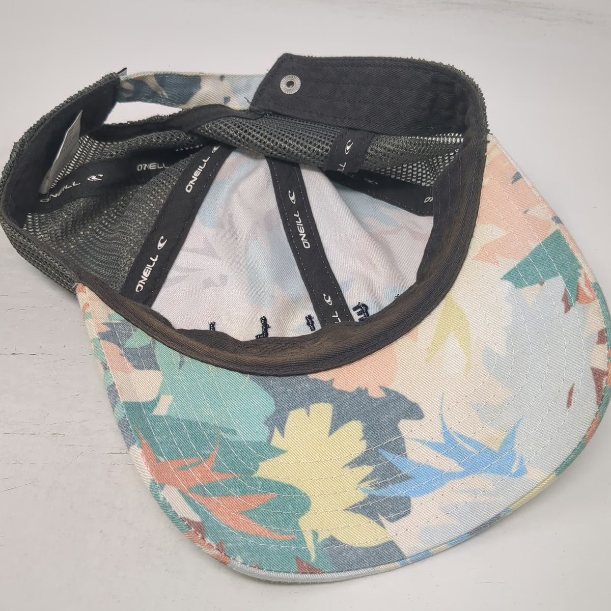 O'Neill Baseball Cap Gray One Size Mesh Back Tropical Floral Beach Hat