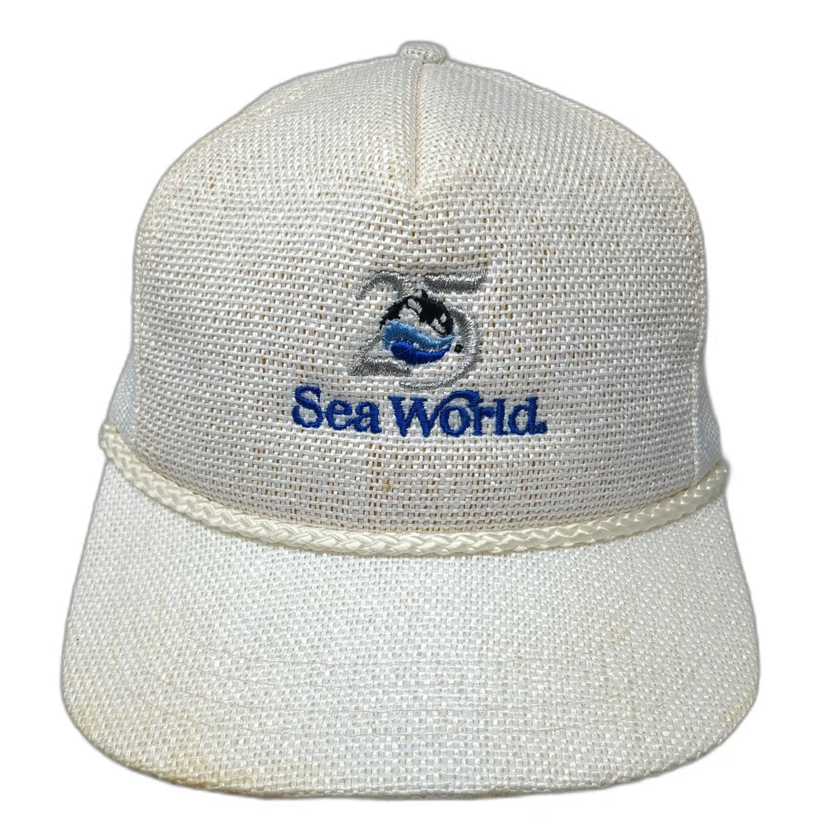 Sportcap 5 Panel White Hat OSFM Sea World 25th Anniversary Snapback Rope Mesh