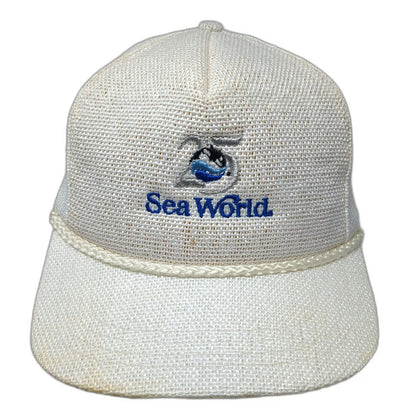 Sportcap 5 Panel White Hat OSFM Sea World 25th Anniversary Snapback Rope Mesh