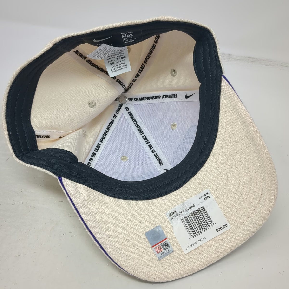 LSU Tigers NCAA Nike Rise Cap Beige L Flex Fit Dri-FIT Curved Brim Back Logo Hat
