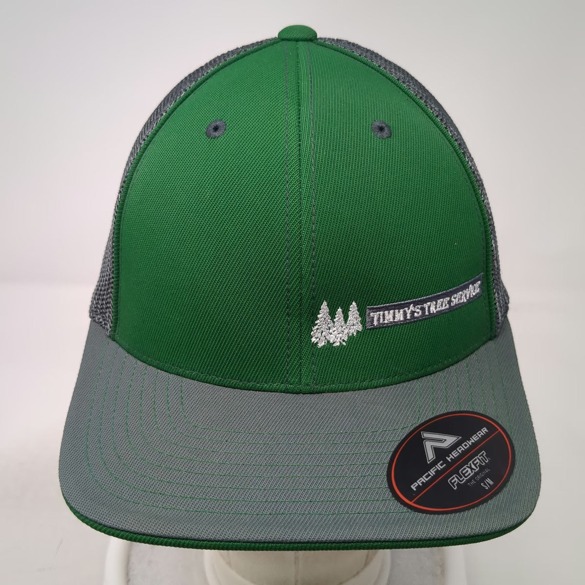 Pacific Headwear Baseball Cap Green Gray 7 3/8 Mesh Flexfit Timmy's Tree Service