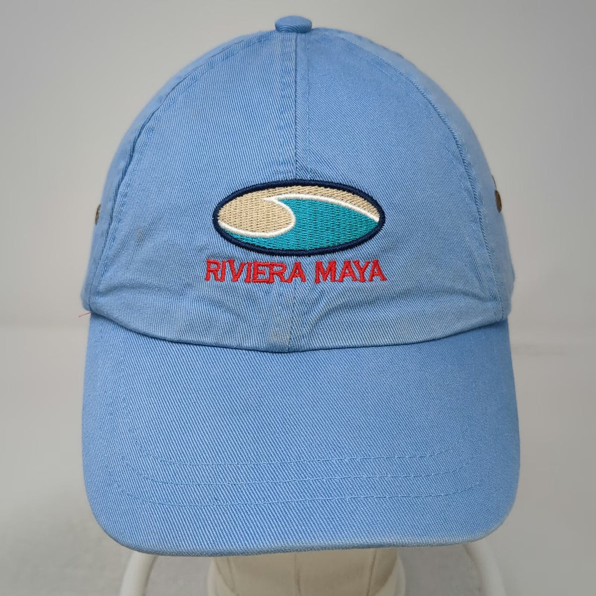 Quality Caps Riviera Maya Wave Logo Blue Baseball Cap OSFM Strapback Hat Cotton