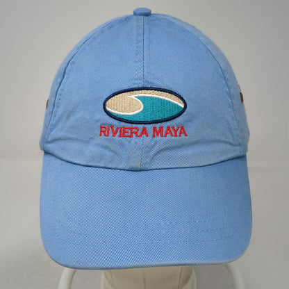 Quality Caps Riviera Maya Wave Logo Blue Baseball Cap OSFM Strapback Hat Cotton