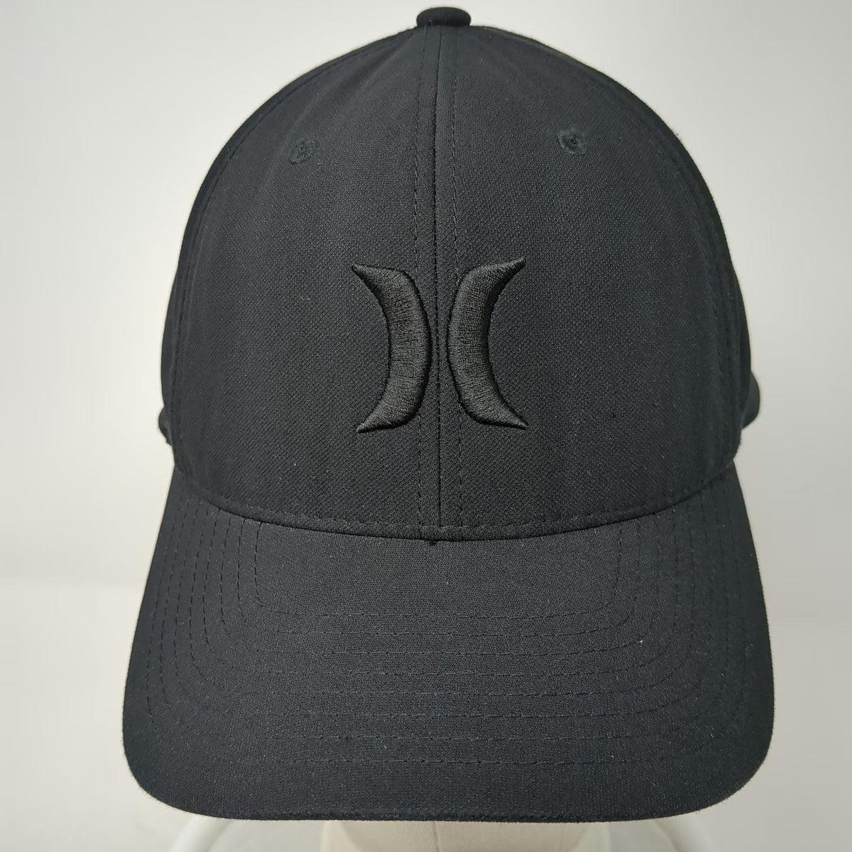 Hurley Baseball Cap Black XL Flexfit Embroidered Logo Curved Bill Polyester Hat