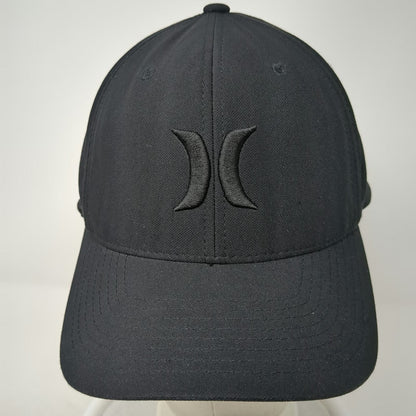 Hurley Baseball Cap Black XL Flexfit Embroidered Logo Curved Bill Polyester Hat