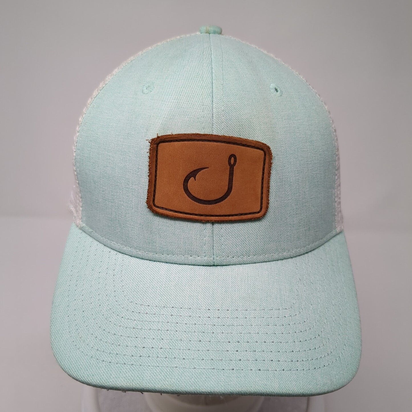 Fishing Hook Patch Snapback Trucker Hat Blue One Size Mesh Back Avid