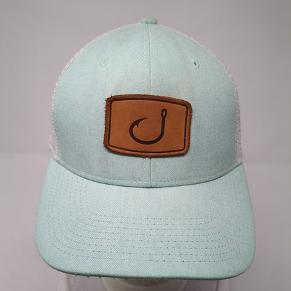 Fishing Hook Patch Snapback Trucker Hat Blue One Size Mesh Back Avid
