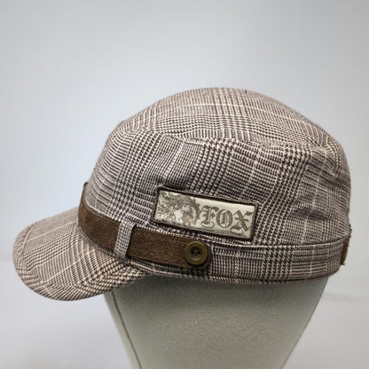 Fox Army Cap Brown One Size Plaid Cotton Slideback Hat Suede Band Buckle Logo