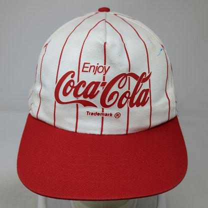 KC 5 Panel White Red One Size Coca-Cola Enjoy Script Pinstripe Snapback Hat