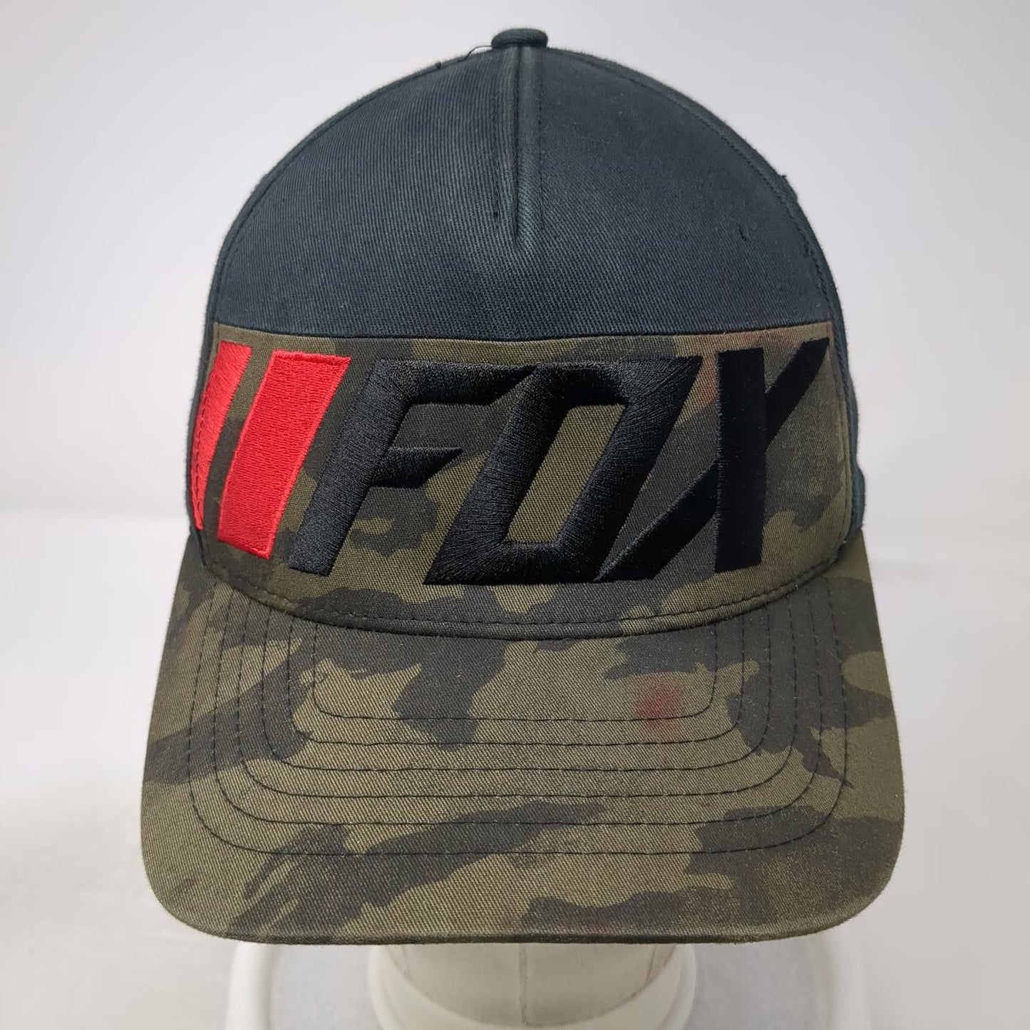 Fox Racing 5 Panel Black Green M Hat Flexfit MX Logo Embroidered Cotton Spandex