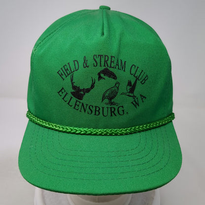SanSun 5 Panel Green OS Hat Rope Ellensburg WA Field Stream Club Fishing Vintage