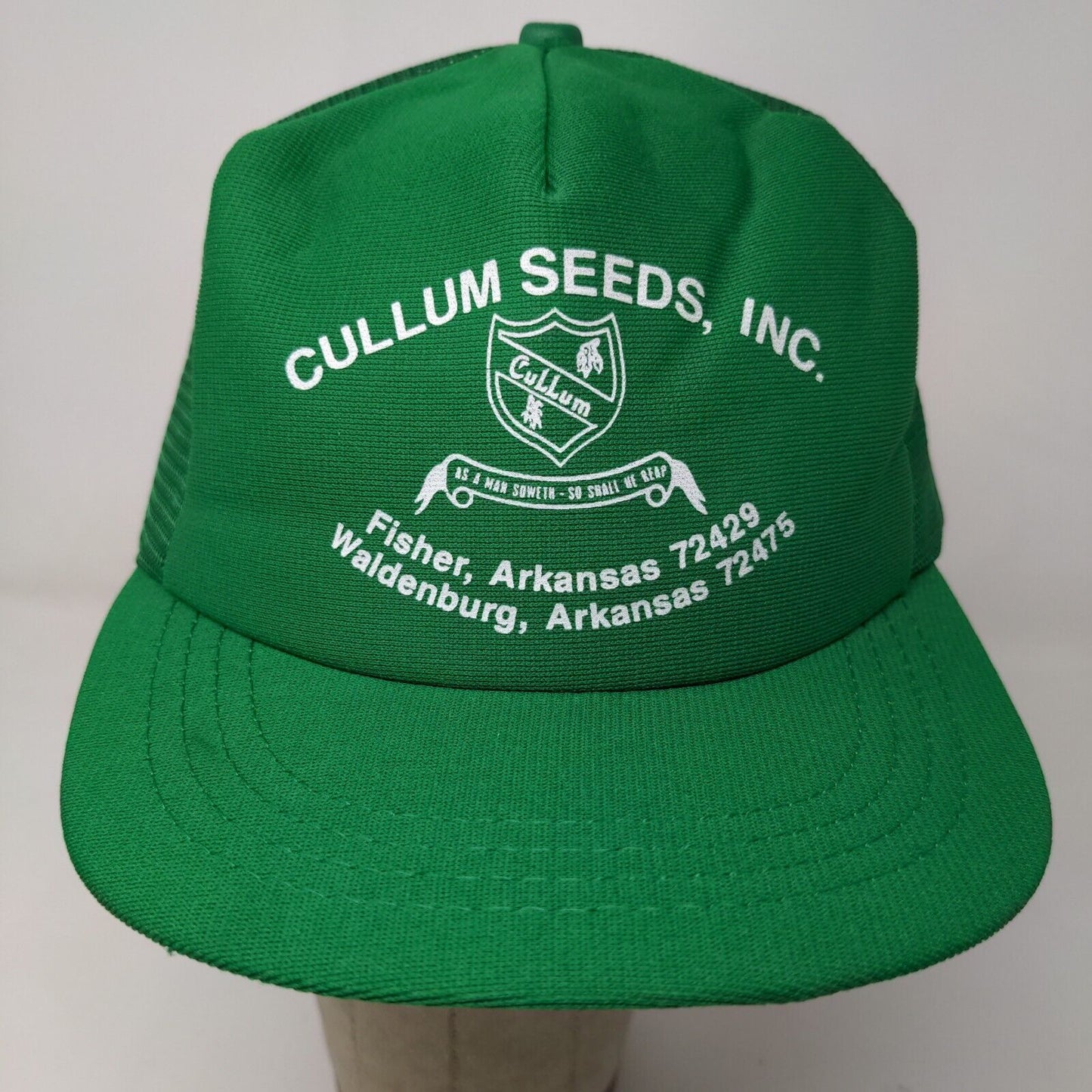 Cullum Seeds Men's Snapback Mesh Back Trucker Hat Green Adjustable Vintage USA