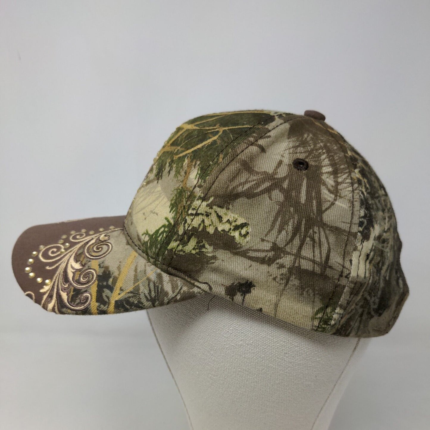 Team Realtree Women's Slideback Hat Brown Camo OSFA Embroidered Logo