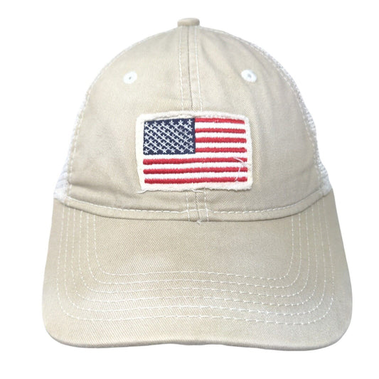 American Flag Strapback Mesh Back Trucker Hat Tan One Size Colorblock