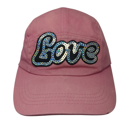 Love Sequin 5 Panel Cap Pink One Size Adjustable Strap Lightweight Faded Glory