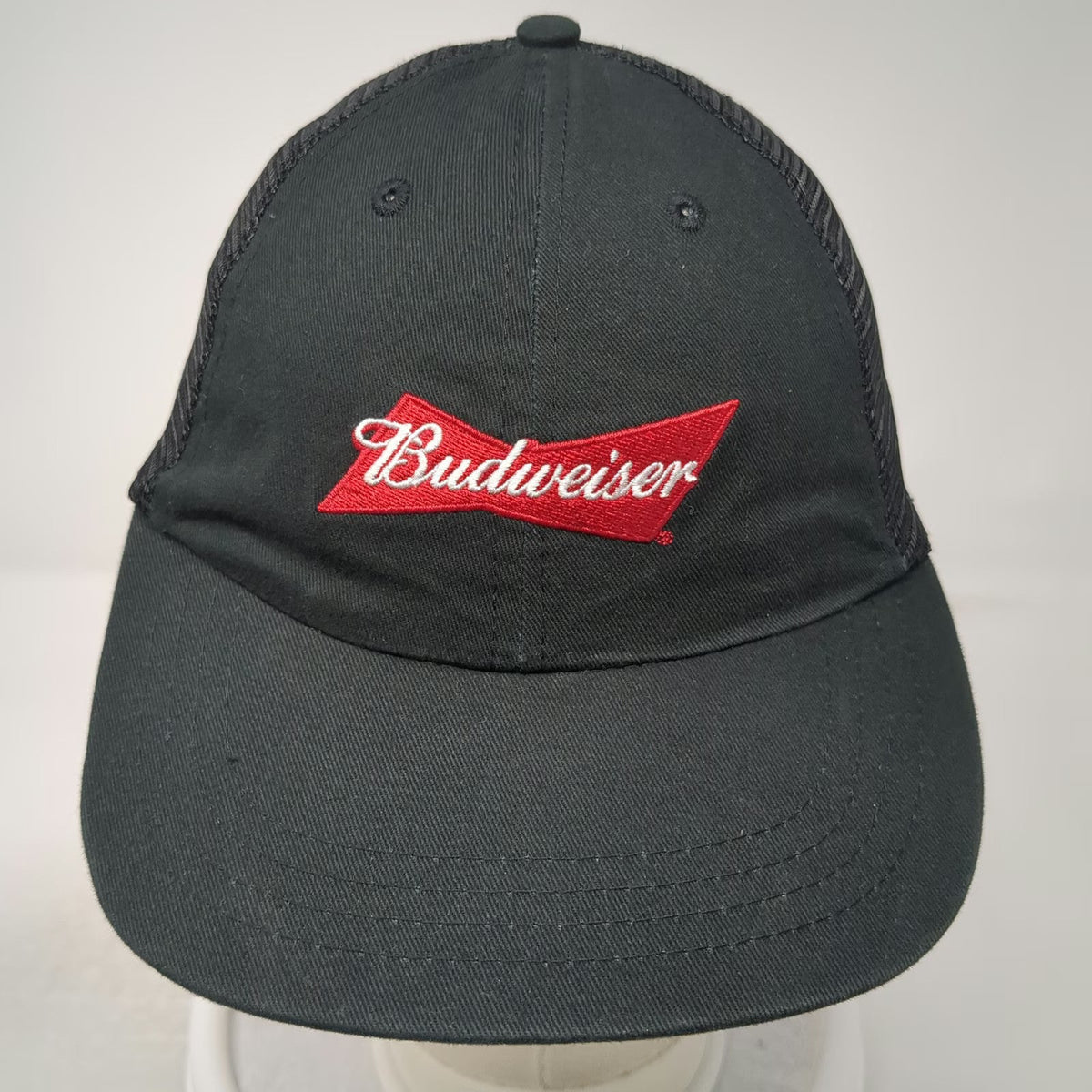 Budweiser Trucker Hat Black One Size Mesh Back Snapback Embroidered Logo Cap