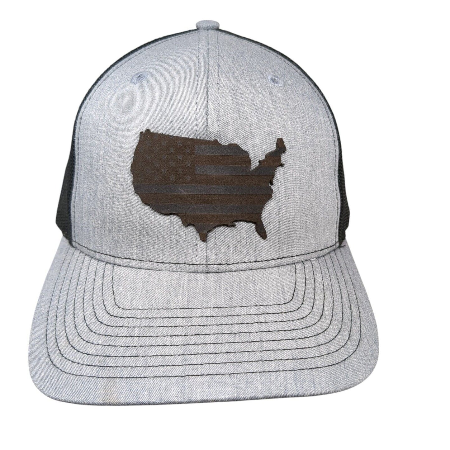 American Flag Snapback Trucker Hat Gray One Size Adjustable Mesh Back Richardson