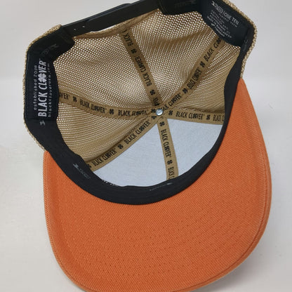 Black Clover Trucker Hat Black Orange One Size Leather Patch Live Lucky