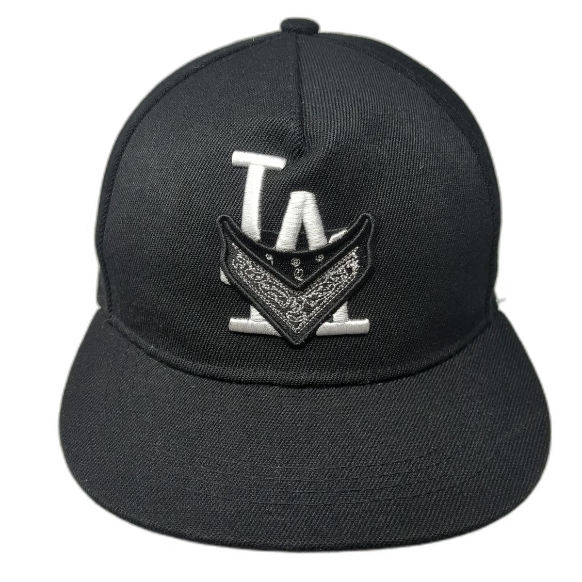 5 Panel Black One Size LA Los Angeles Crimes Bandana Paisley Hat Flat Brim Logo