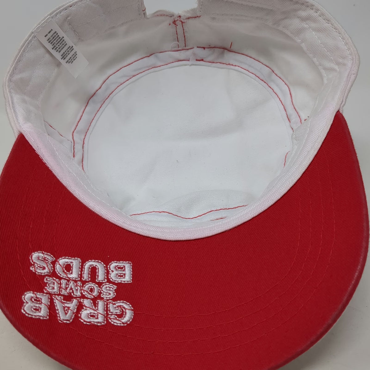 Budweiser Army Cap White One Size Red Contrast Stitch Grab Some Buds Cadet Hat