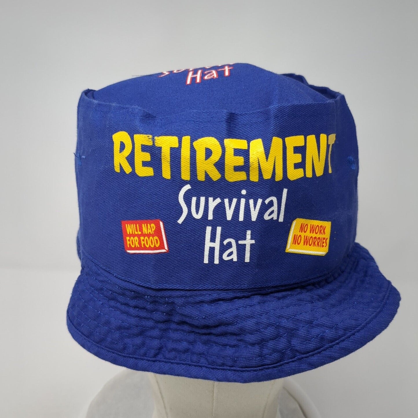 Retirement Survival Bucket Hat Blue One Size Solid No Work No Worries