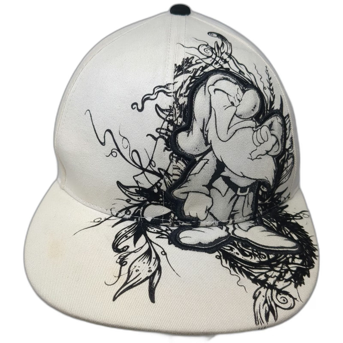 Disney Baseball Cap White One Size Grumpy Seven Dwarfs Flocked Graphic Art Hat