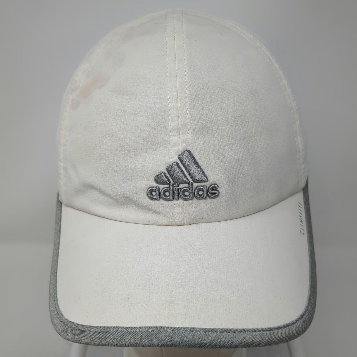 Adidas Baseball Cap White Gray One Size Climalite Strapback Curved Brim Hat