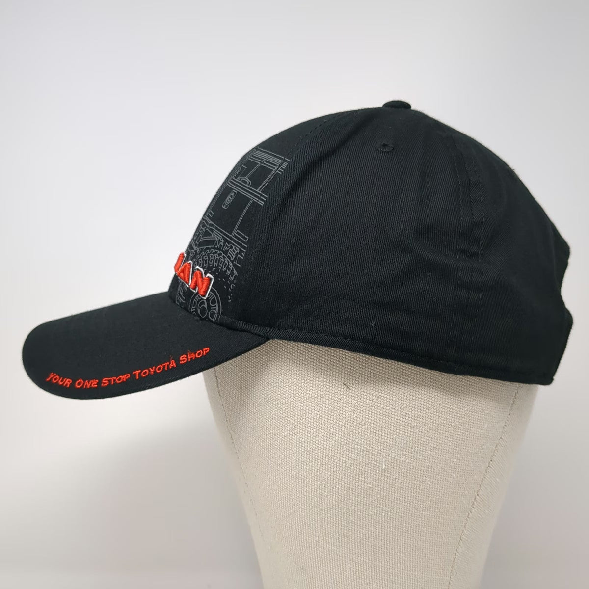 Yodaman Toyota Shop Truck Graphic Black Red Baseball Cap Hat One Size Slideback