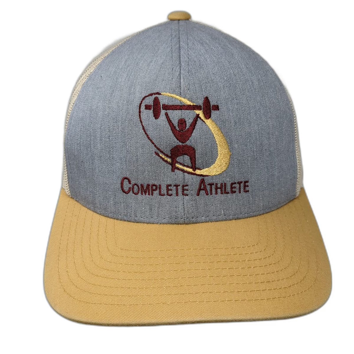 Pacific Headwear Trucker Hat Blue Gold One Size Fitness Mesh Snapback Barbell