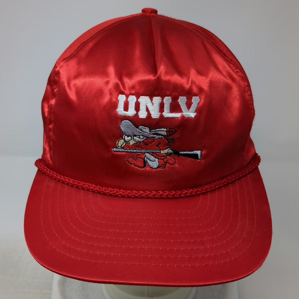 UNLV Hey Reb! Mascot 5 Panel Hat Red One Size Satin Rope Brim Adjustable