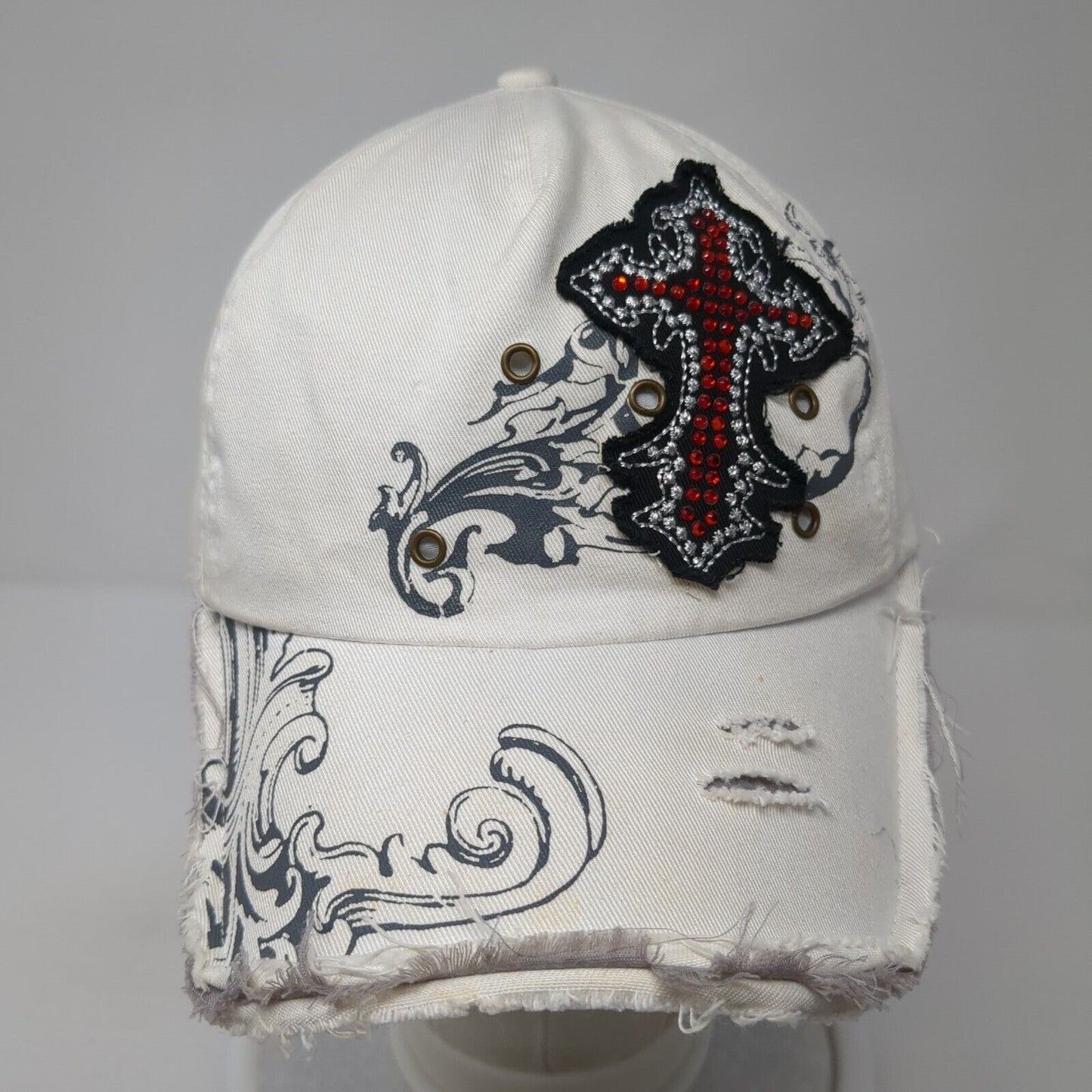 The Alabama Girl Slideback Hat White One Size Adjustable Distressed Rhinestone