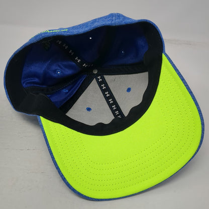 Under Armour Baseball Cap Blue XL Stretch Fit Heathered Neon Yellow Logo Hat
