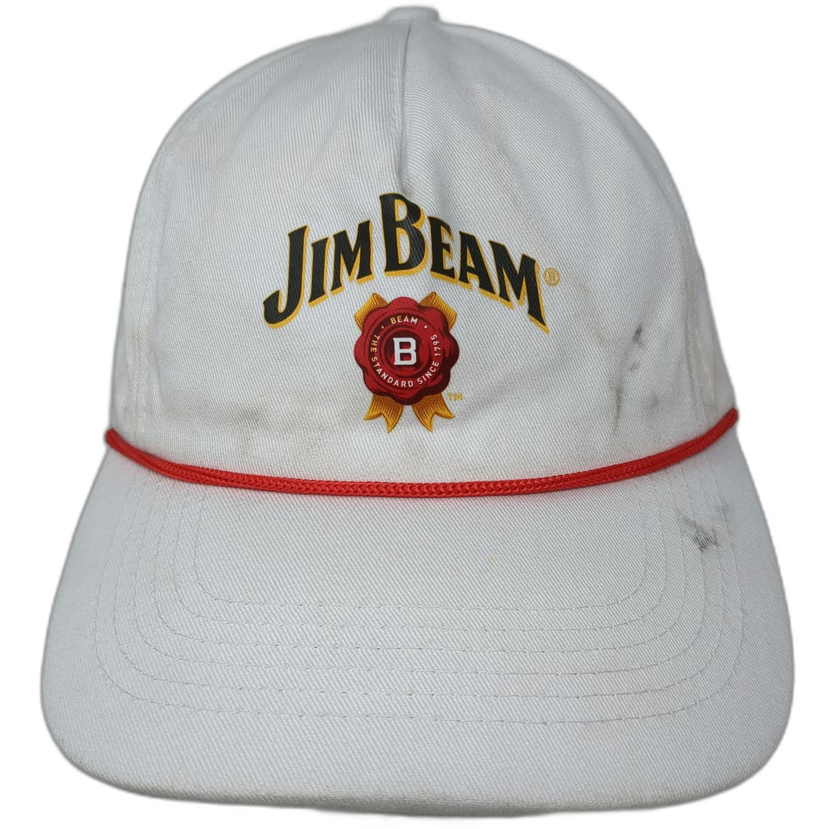 Jim Beam 5 Panel White One Size Hat Rope Slideback Organic Cotton Bourbon Logo