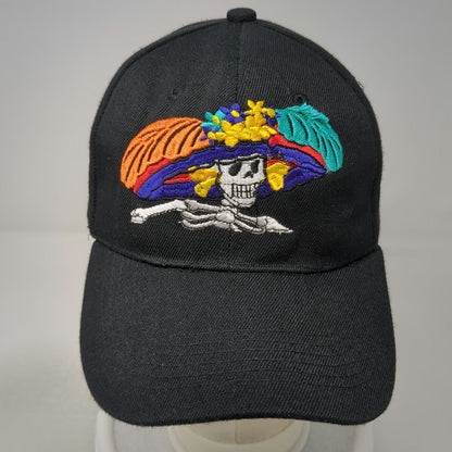 Baseball Cap Black One Size Hat Embroidered Skull Catrina Floral Feather Strap