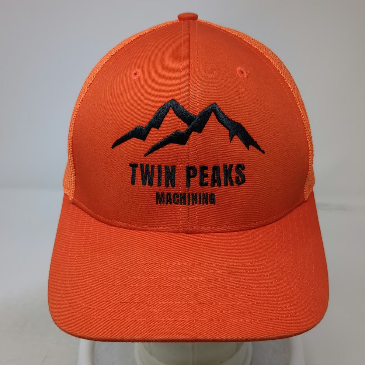 Richardson Trucker Hat Orange One Size Twin Peaks Machining Mountains Mesh 112