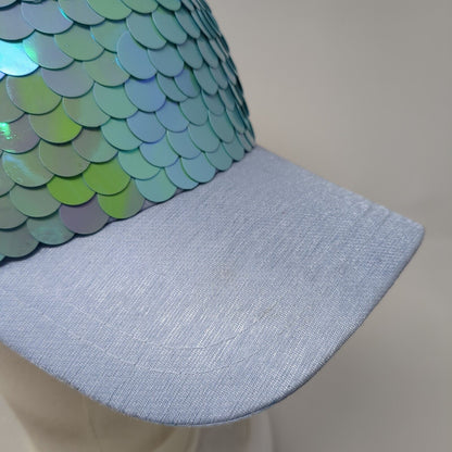 Avenue 9 Snapback Hat Blue One Size Mermaid Scales Sequin Adjustable