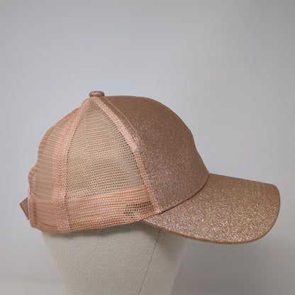C.C Exclusives Ponytail Trucker Hat Pink One Size Adjustable Mesh Back Glitter