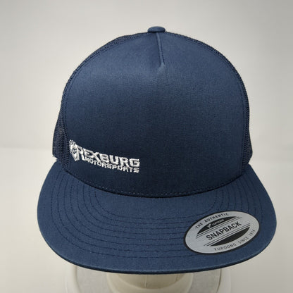 Rexburg Motorsports Snapback Trucker Hat Blue OS Adjustable Mesh Back Yupoong