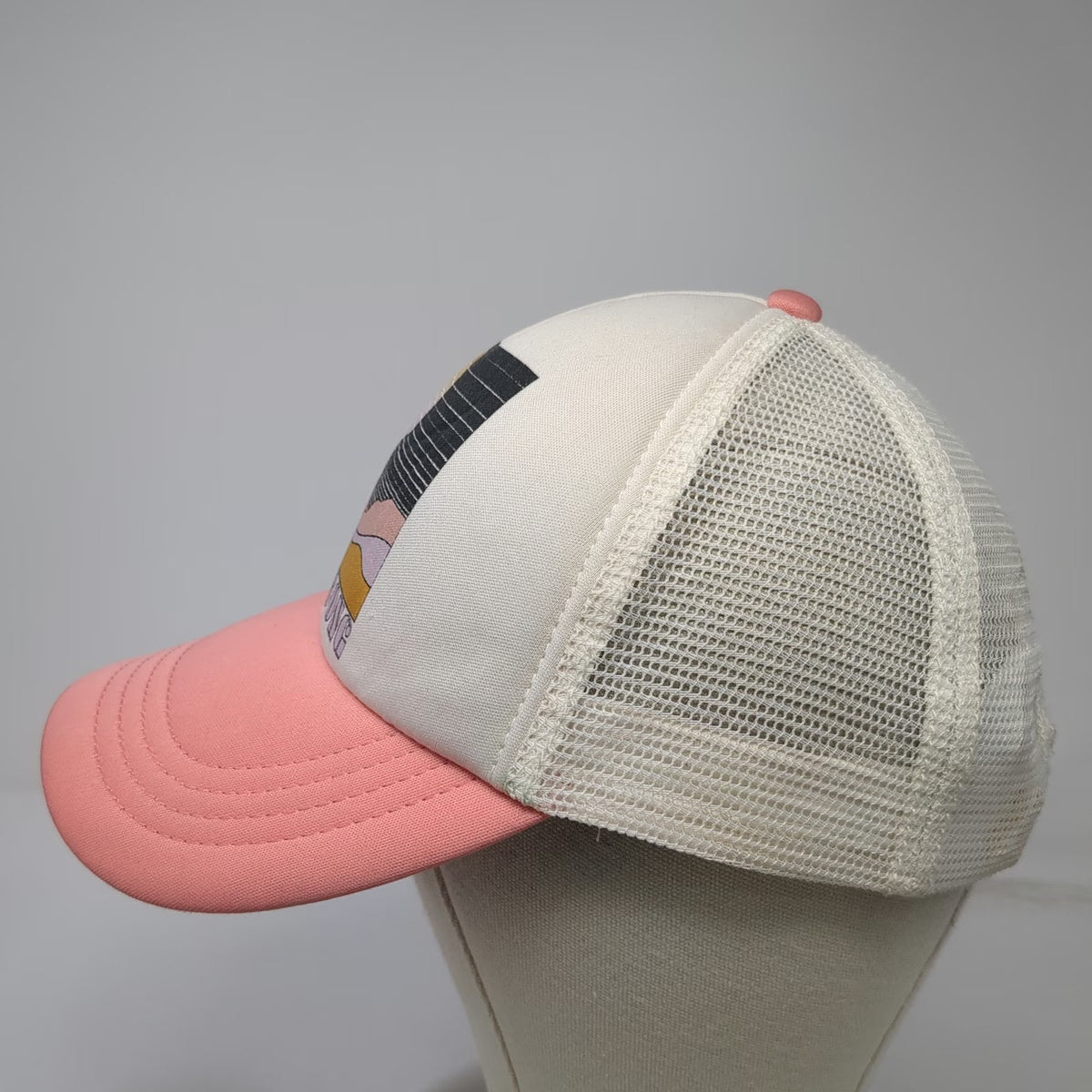 Billabong Trucker Hat Pink White One Size Snapback Mesh Back Graphic Print Sun