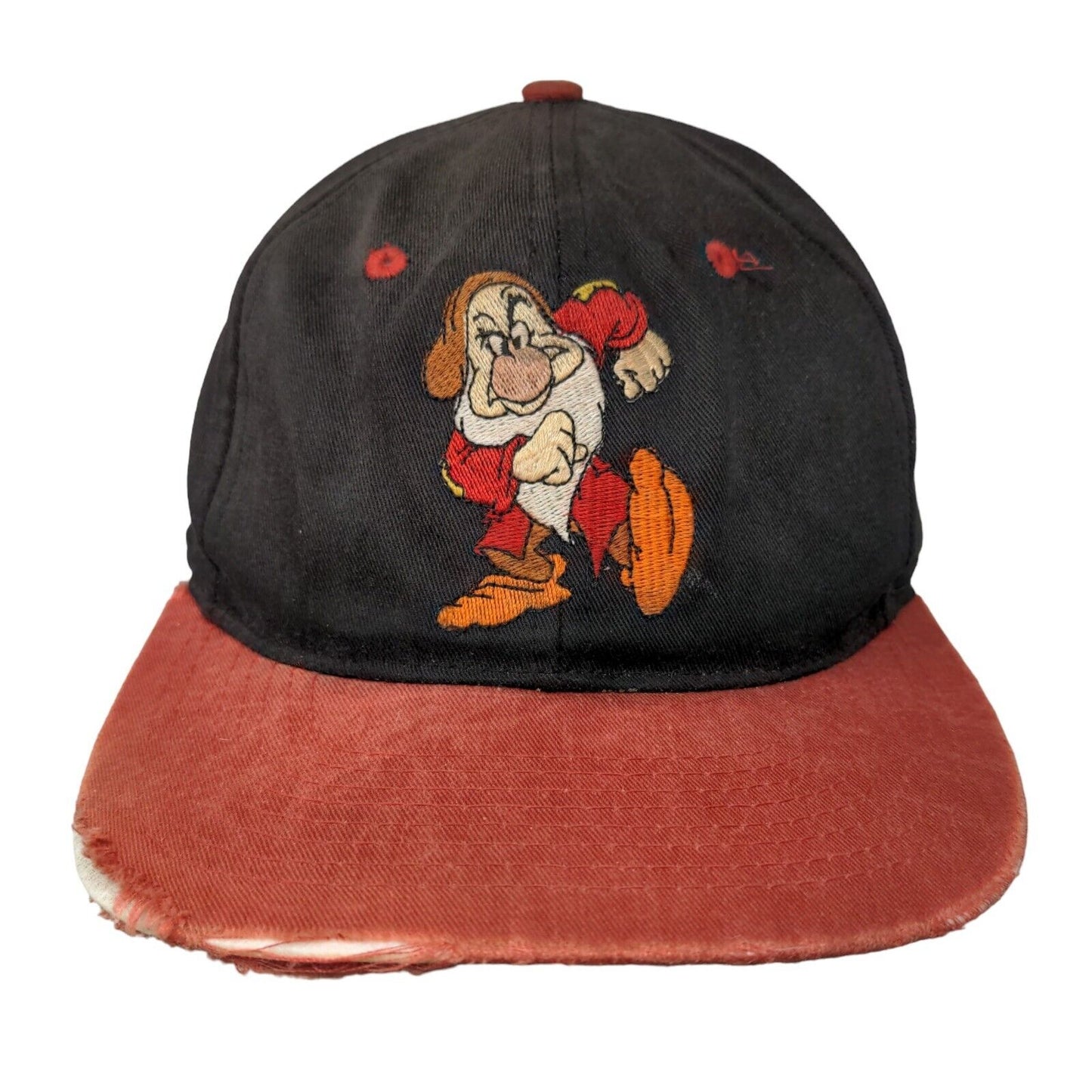 Disney Snow White & The Seven Dwarves Snapback Hat Black OSFA Grumpy Distressed