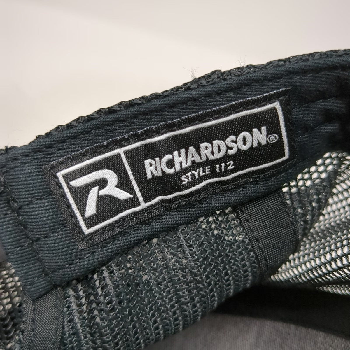 Richardson Trucker Hat Black One Size Mesh Snapback Leather Patch Mountains