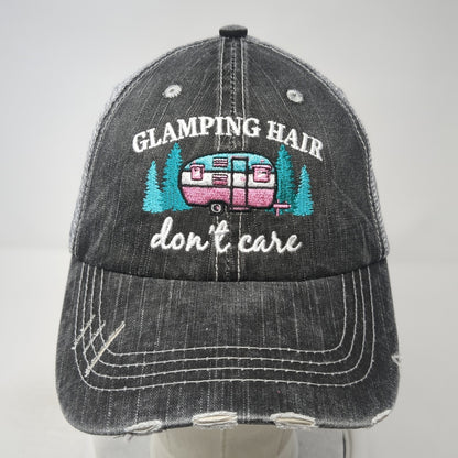 Glamping Hair Don't Care Trucker Hat Gray One Size Adjustable Distressed Katydid