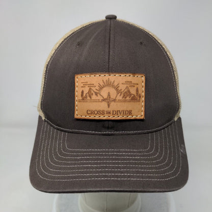 Cross The Divide Snapback Trucker Hat Brown One Size Leather Patch