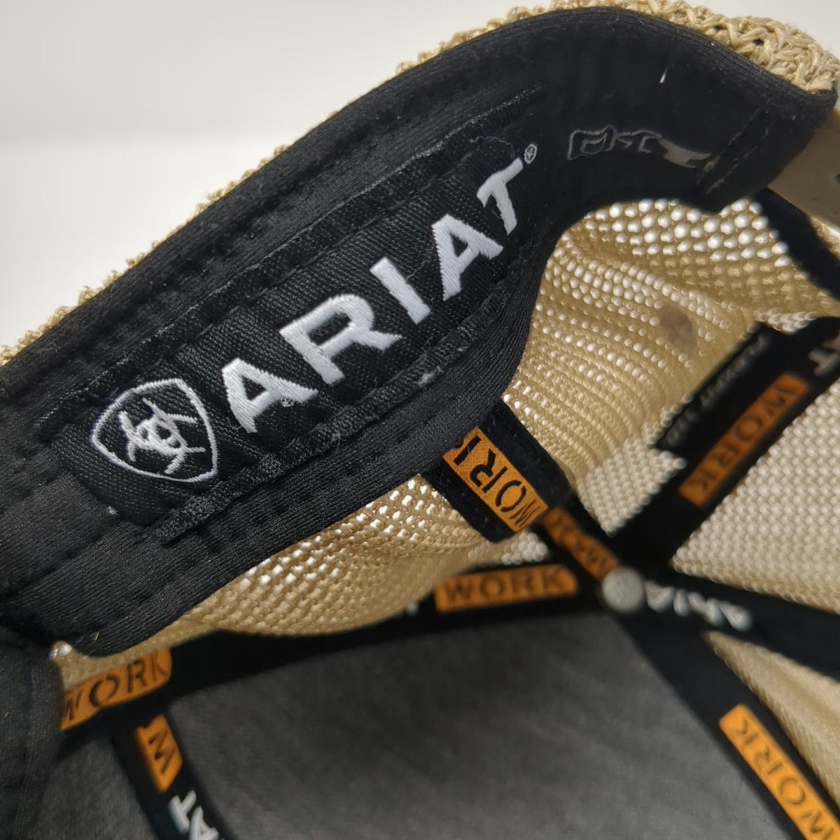 Ariat Work Trucker Hat Blue Tan Brown One Size Mesh Snapback Logo Patch Flexfit