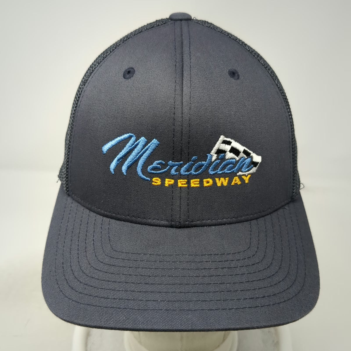 Port Authority Baseball Cap Gray M Meridian Speedway Racing Mesh Fitted hat