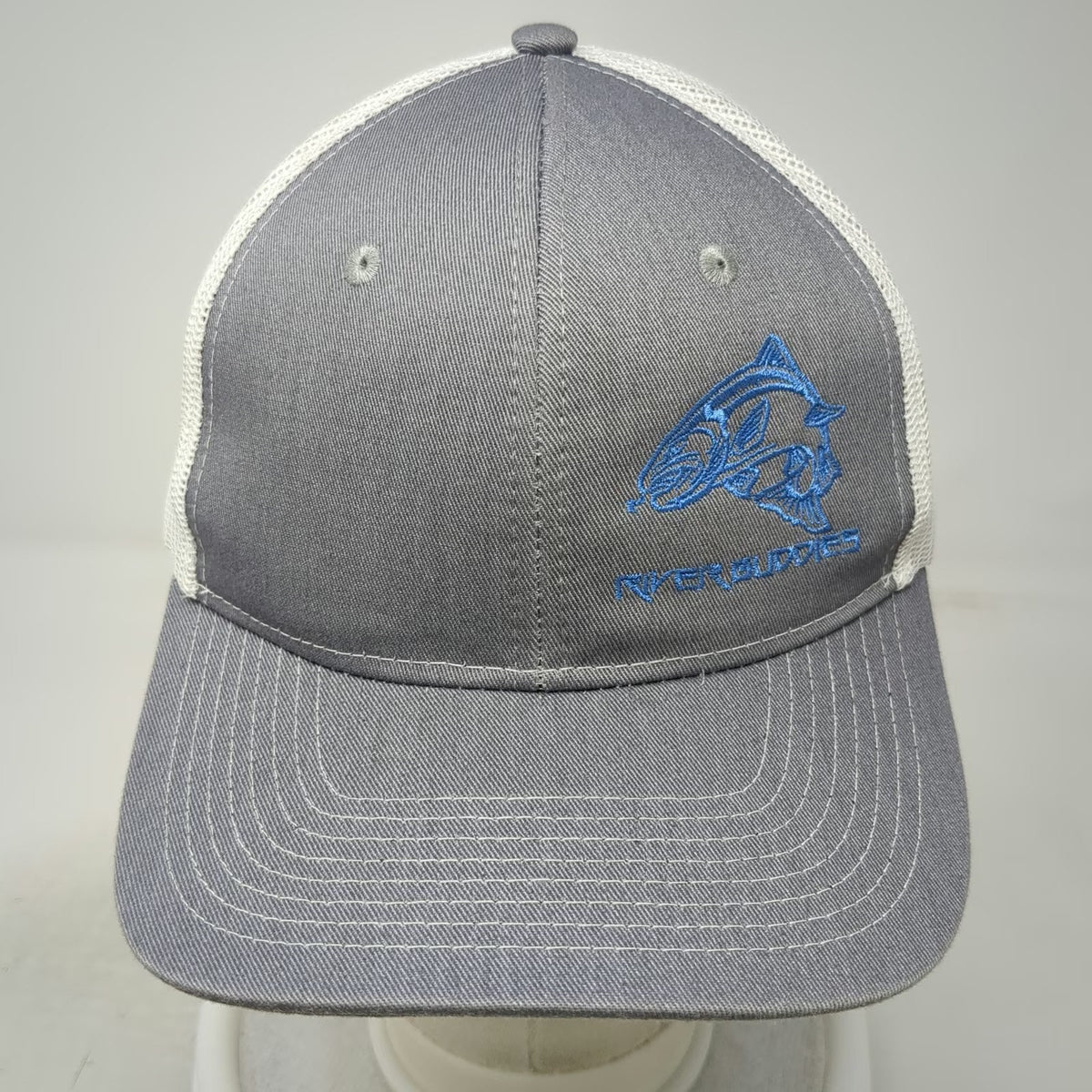 Port Authority Trucker Hat Gray OSFM Mesh Snapback River Buddies Fish Fishing