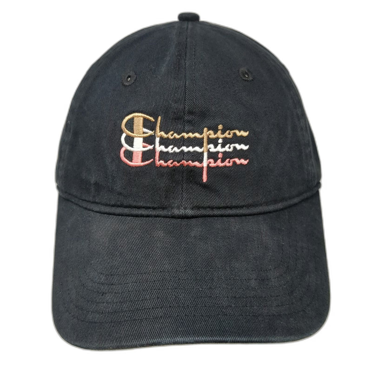 Champion Baseball Cap Black One Size Triple Logo Embroidered Adjustable Hat